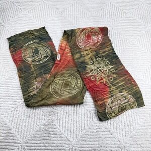 Chico's Scarf Red Green Gold Celestial Tribal Sun Batik Boho Tie Dye Boho Tribal